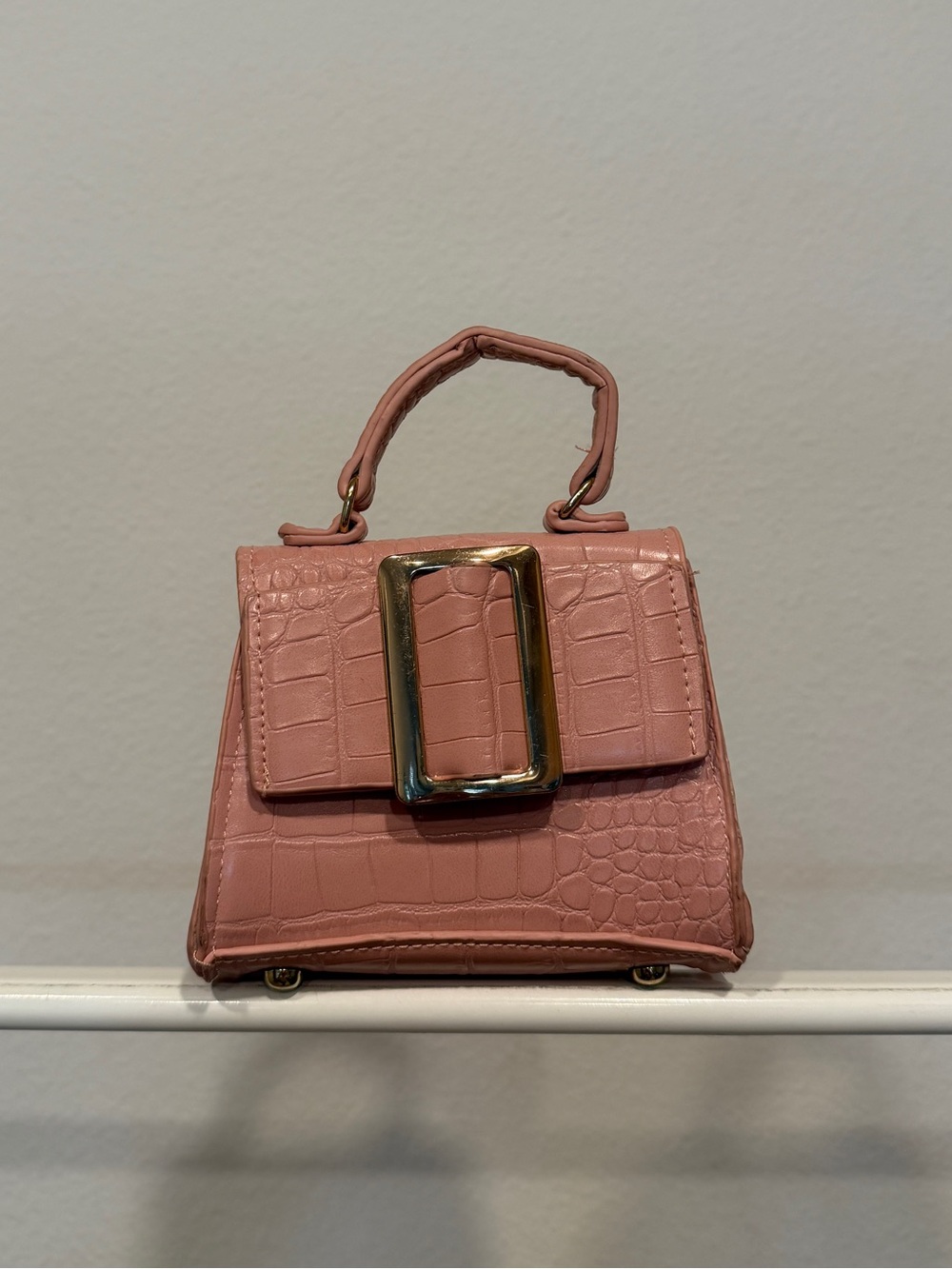 Pink Faux Crocodile Mini Purse
